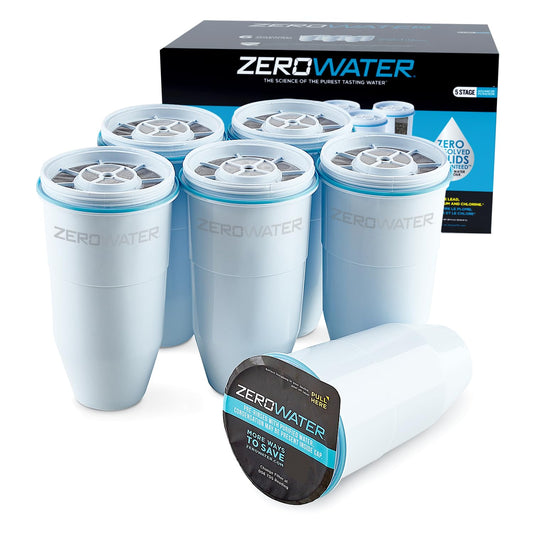 ZeroWater Official Replacement Filter - 5-Stage 0 TDS Filter Replacement - System IAPMO Certified to Reduce Lead, Chromium, and PFOA/PFOS, 2-Pack, White