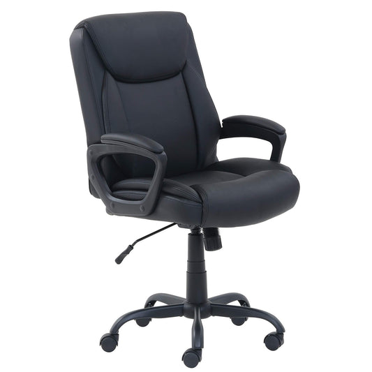 Amazon Basics Office Black Chair | PU Padded | Mid-Back | Armrest | 26"D x 23.75"W x 42"H