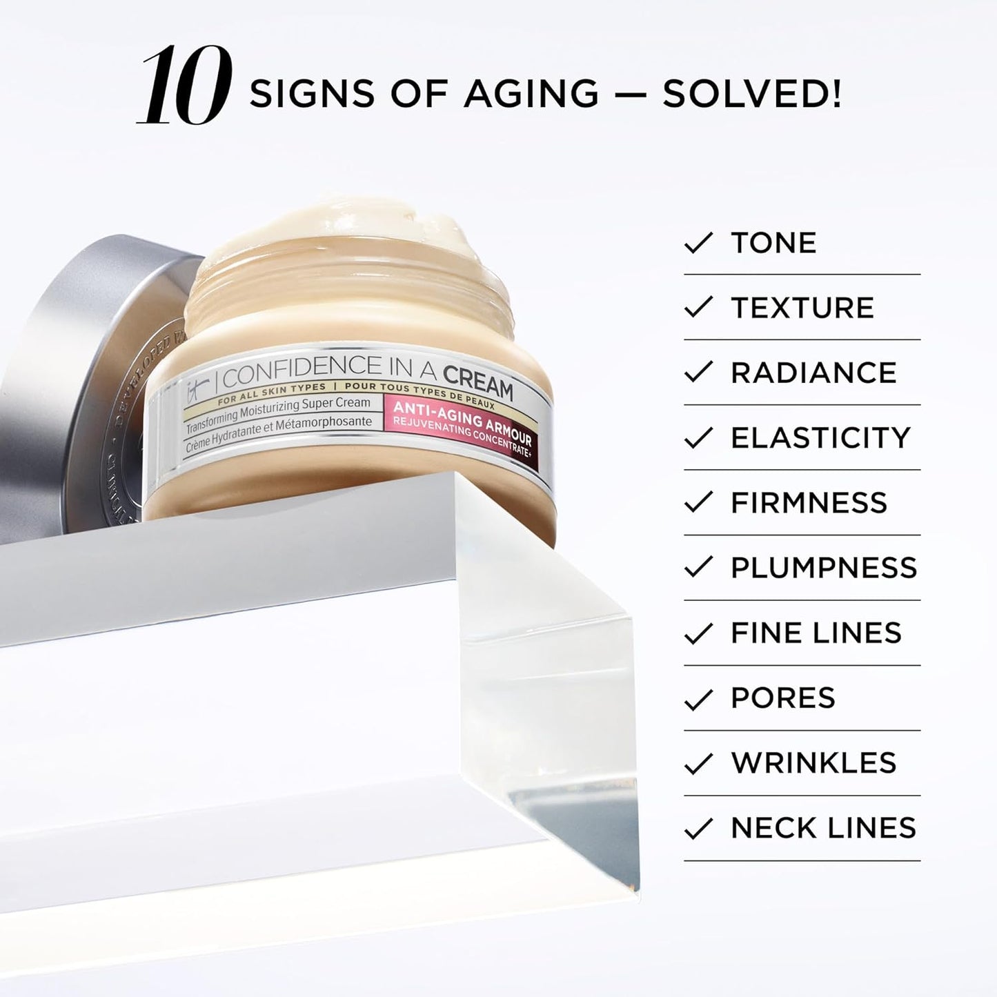 IT Cosmetics Confidence in a Cream Anti Aging Face Moisturizer – Visibly Reduces Fine Lines, Wrinkles & Signs of Aging Skin in 2 Weeks, 48HR Hydration with Hyaluronic Acid, Niacinamide
