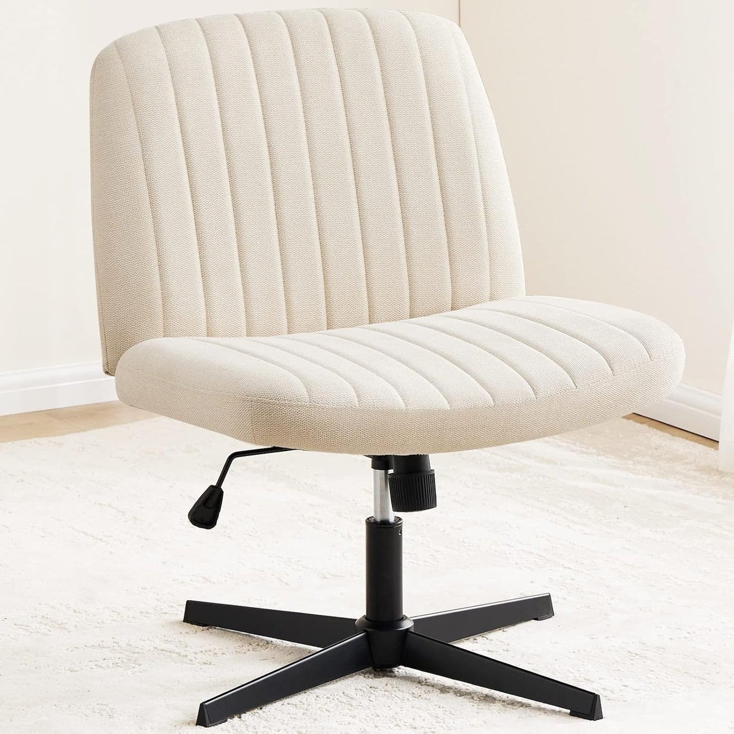 OLIXIS Cross Legged Armless Wide Adjustable Swivel Padded Home Office Desk Chair, Beige