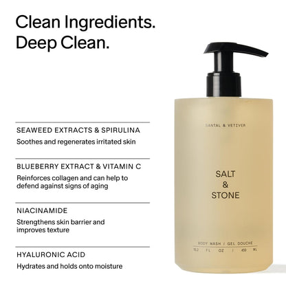 Salt & Stone Antioxidant-Rich Body Wash | Cleanse, Nourish & Soften Skin with Niacinamide & Hyaluronic Acid | Free From Parabens, Sulfates & Phthalates