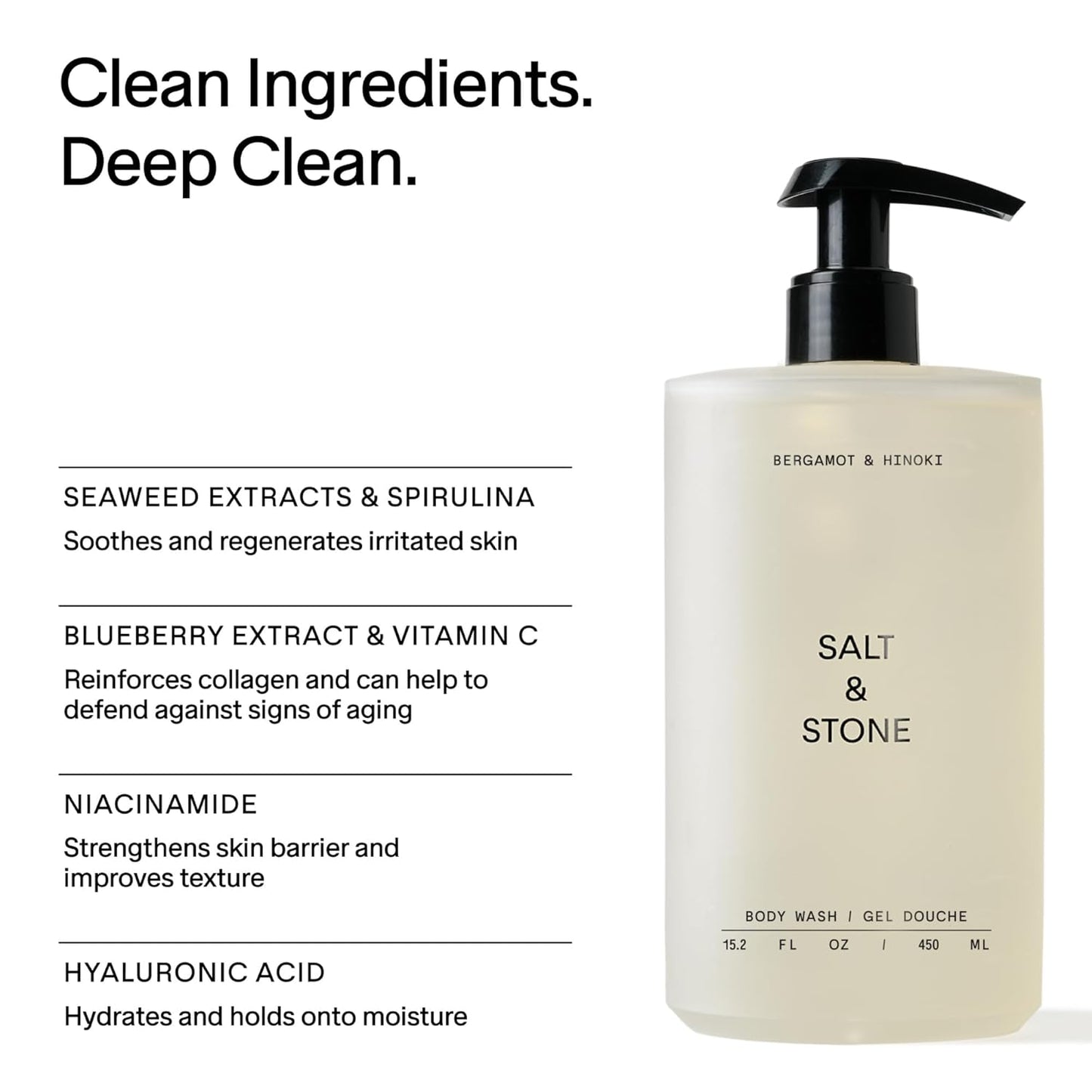 Salt & Stone Antioxidant-Rich Body Wash | Cleanse, Nourish & Soften Skin with Niacinamide & Hyaluronic Acid | Free From Parabens, Sulfates & Phthalates