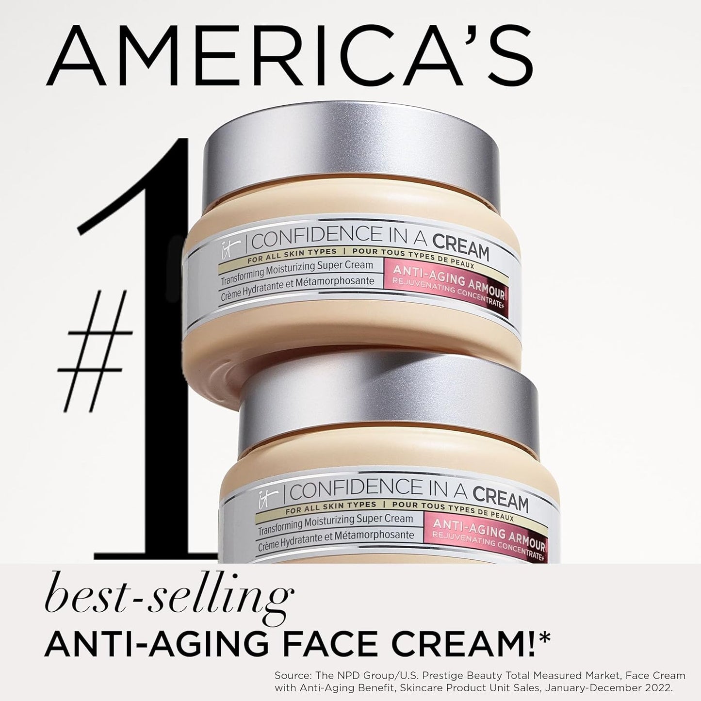 IT Cosmetics Confidence in a Cream Anti Aging Face Moisturizer – Visibly Reduces Fine Lines, Wrinkles & Signs of Aging Skin in 2 Weeks, 48HR Hydration with Hyaluronic Acid, Niacinamide