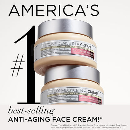 IT Cosmetics Confidence in a Cream Anti Aging Face Moisturizer – Visibly Reduces Fine Lines, Wrinkles & Signs of Aging Skin in 2 Weeks, 48HR Hydration with Hyaluronic Acid, Niacinamide