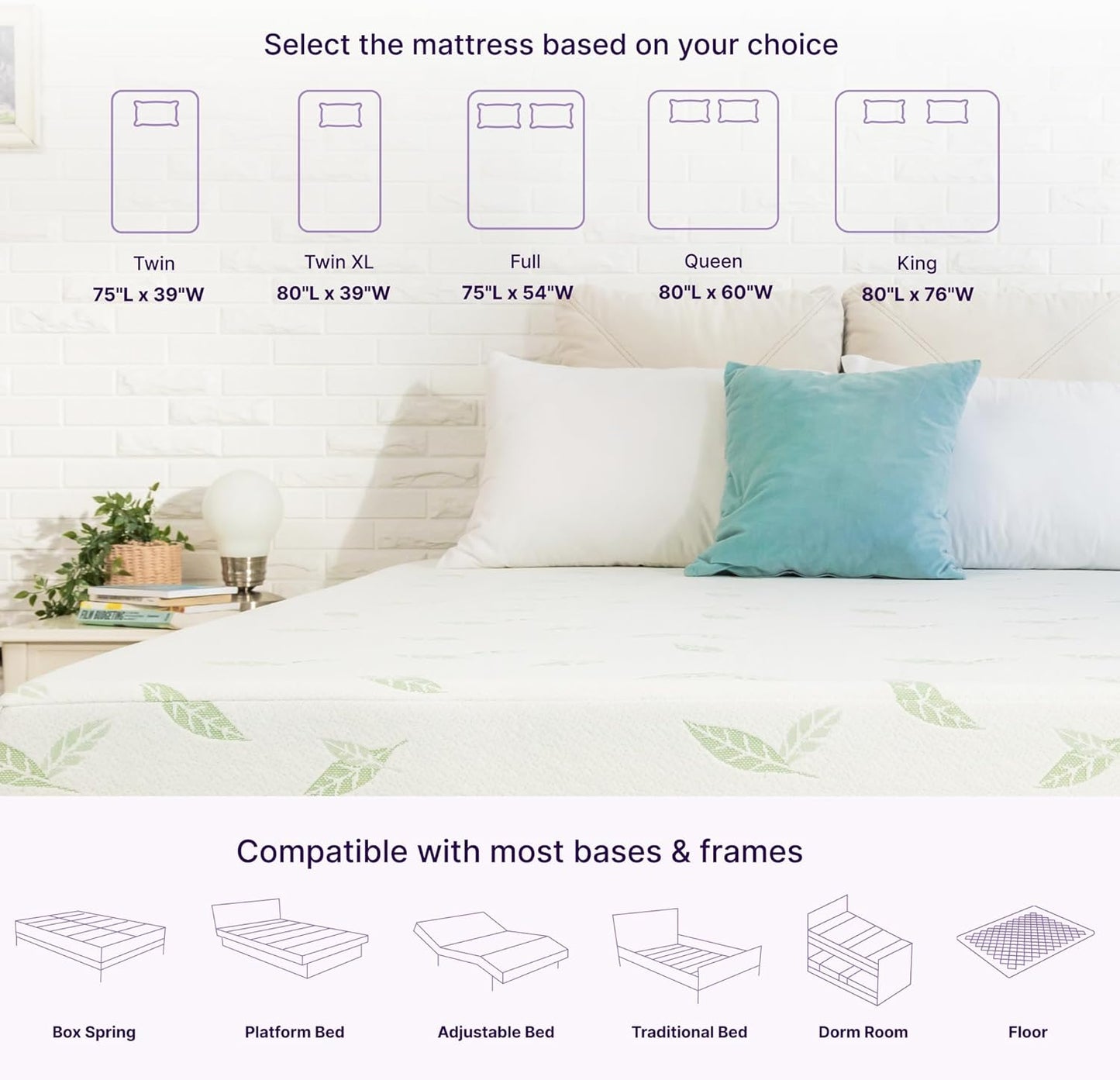 NapQueen Twin Size Mattress, 6 Inch Anula Green Tea Infused Memory Foam Mattress, Twin Size Mattress Bed in a Box, CertiPUR-US Certified Mattress
