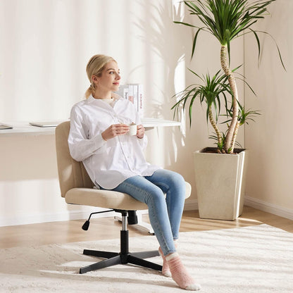 OLIXIS Cross Legged Armless Wide Adjustable Swivel Padded Home Office Desk Chair, Beige