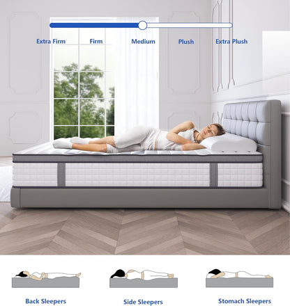 Full Size Mattress,12 Inch Full Mattress in a Box,Hybrid Memory Foam Spring Full Mattresses,Soft and Comfort Medium Firm Mattress,CertiPUR-US Certified.
