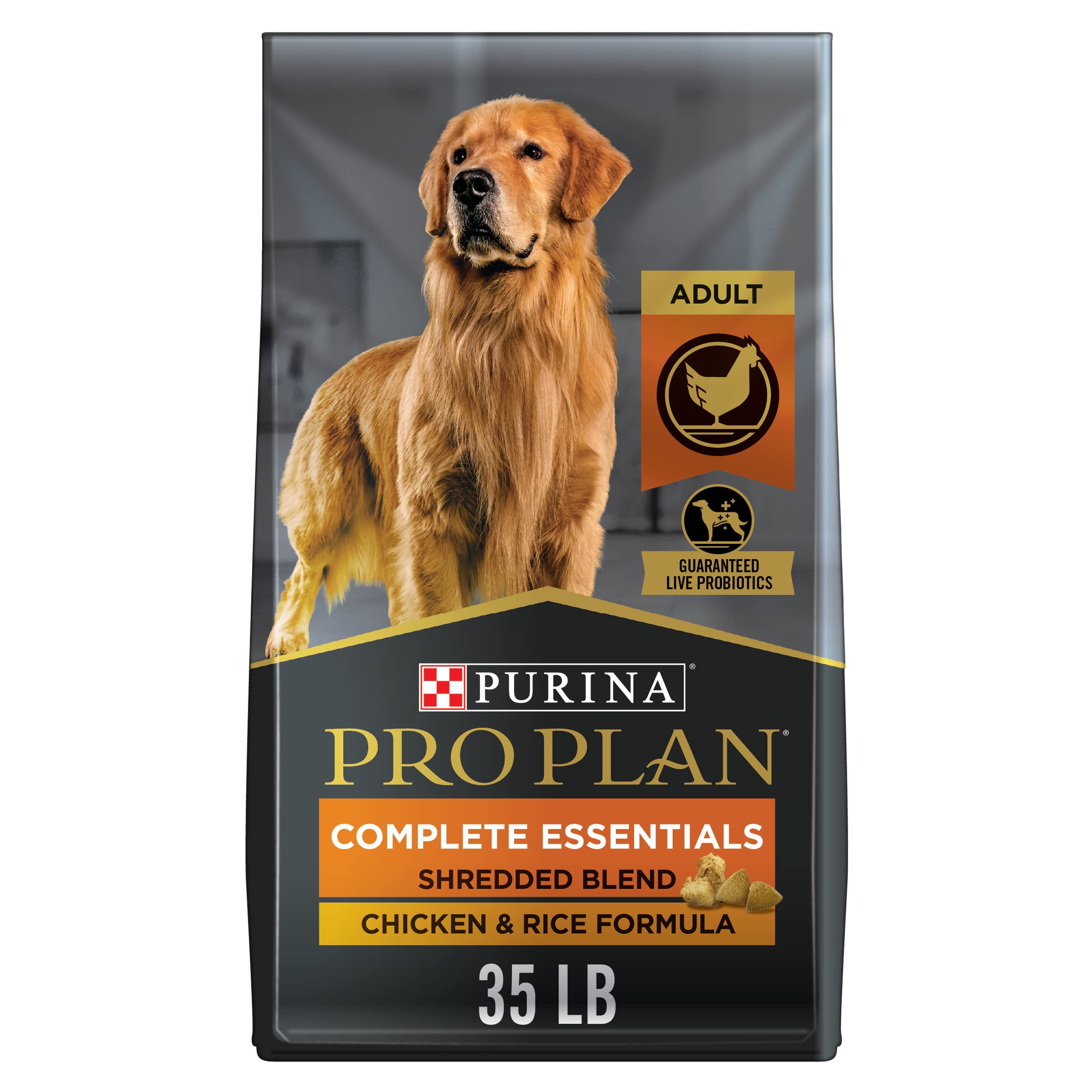 Purina Pro Plan High Protein Dog Food With Probiotics for Dogs, Shredded Blend Chicken & Rice Formula - 35 Pound (Pack of 1)