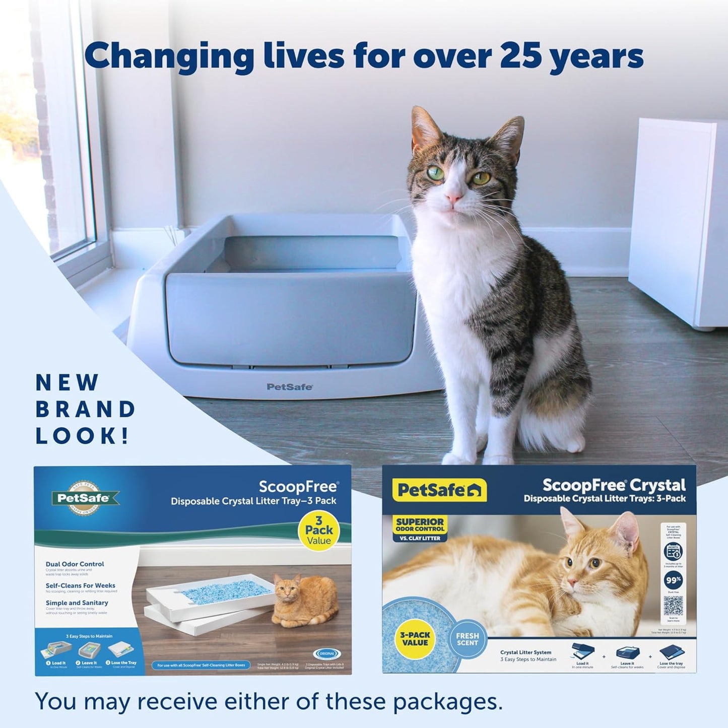 PetSafe ScoopFree Crystal Cat Litter Tray Refills – Fresh Scent, 3-Pack – Disposable Tray – Includes Leak Protection & Low Tracking Litter – Absorbs Odors On Contact