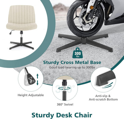 OLIXIS Cross Legged Armless Wide Adjustable Swivel Padded Home Office Desk Chair, Beige