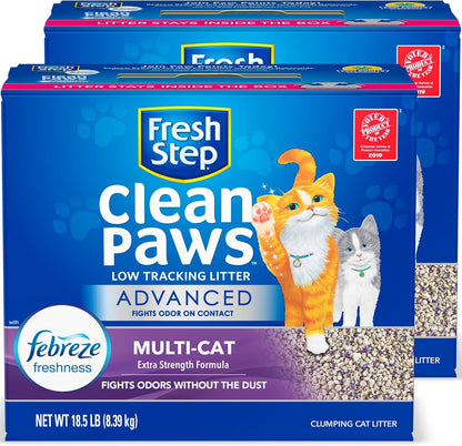 Fresh Step Clean Paws Cat Litter With Febreze Freshness, Advanced Multi-Cat Low-Tracking Clumping Litter With Guaranteed Odor Control, 37 lbs. (2 x 18.5 lb. Box)