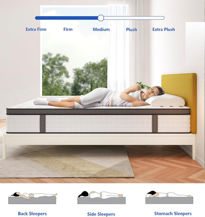 Full Size Mattress,12 Inch Full Mattress in a Box,Hybrid Memory Foam Spring Full Mattresses,Soft and Comfort Medium Firm Mattress,CertiPUR-US Certified.