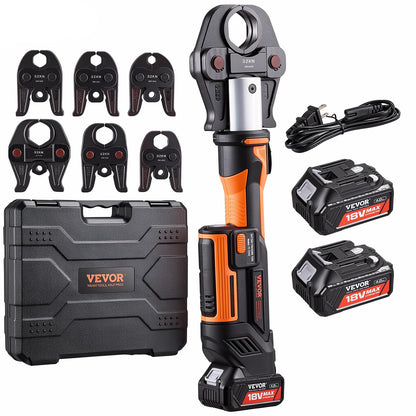 VEVOR Press Tool, 18V Electric Pipe Crimping Tool for 1/2", 3/4", 1" Copper Pipes, 24KN Press Tool Kit Compatible with ProPress - with 3 Press Jaws, 2pcs 18V 2AH Battery, Fast Charger & Carrying Case