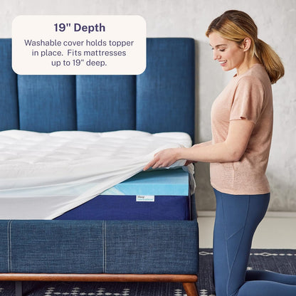 Sleep Innovations Cooling Comfort Gel Memory Foam Dual Layer Mattress Topper, 4 Inch, King Size, Pillow Top Cover