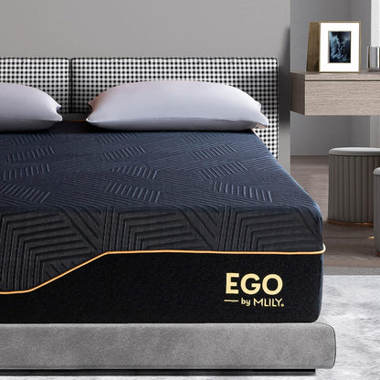 EGOHOME 14 Inch King Size Memory Foam Mattress for Back Pain, Cooling Gel Mattress Bed in a Box, Made in USA, CertiPUR-US Certified, Therapeutic Medium Mattress, 76x80x14 Black