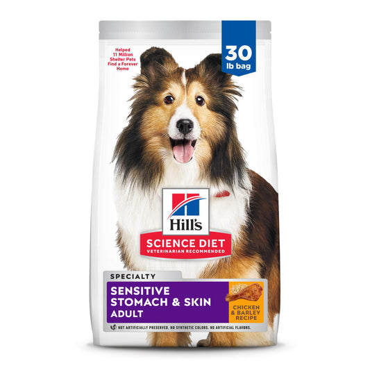 Hill's Science Diet Sensitive Stomach & Skin, Adult 1-6, Stomach & Skin Sensitivity Support, Dry Dog Food, Chicken Recipe, 30 lb Bag