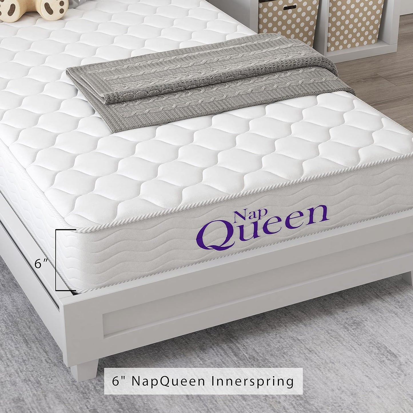 NapQueen 6 Inch Innerspring Twin Size Medium Firm Support Relief Mattress, Bed in a Box, White