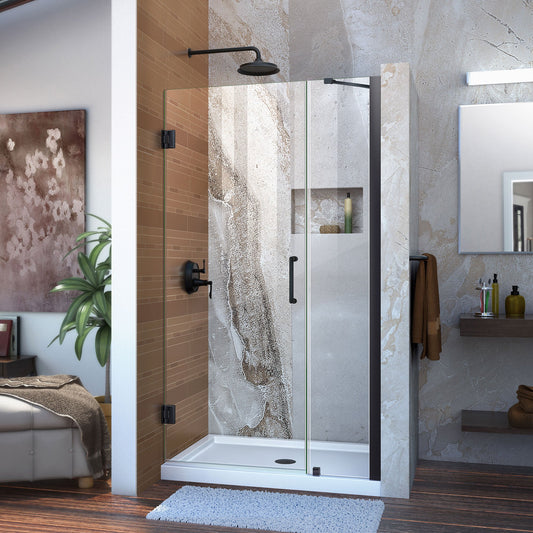 DreamLine Unidoor 57-58 in. W x 72 in. H Frameless Hinged Shower Door with Support Arm in Satin Black, SHDR-20577210-09