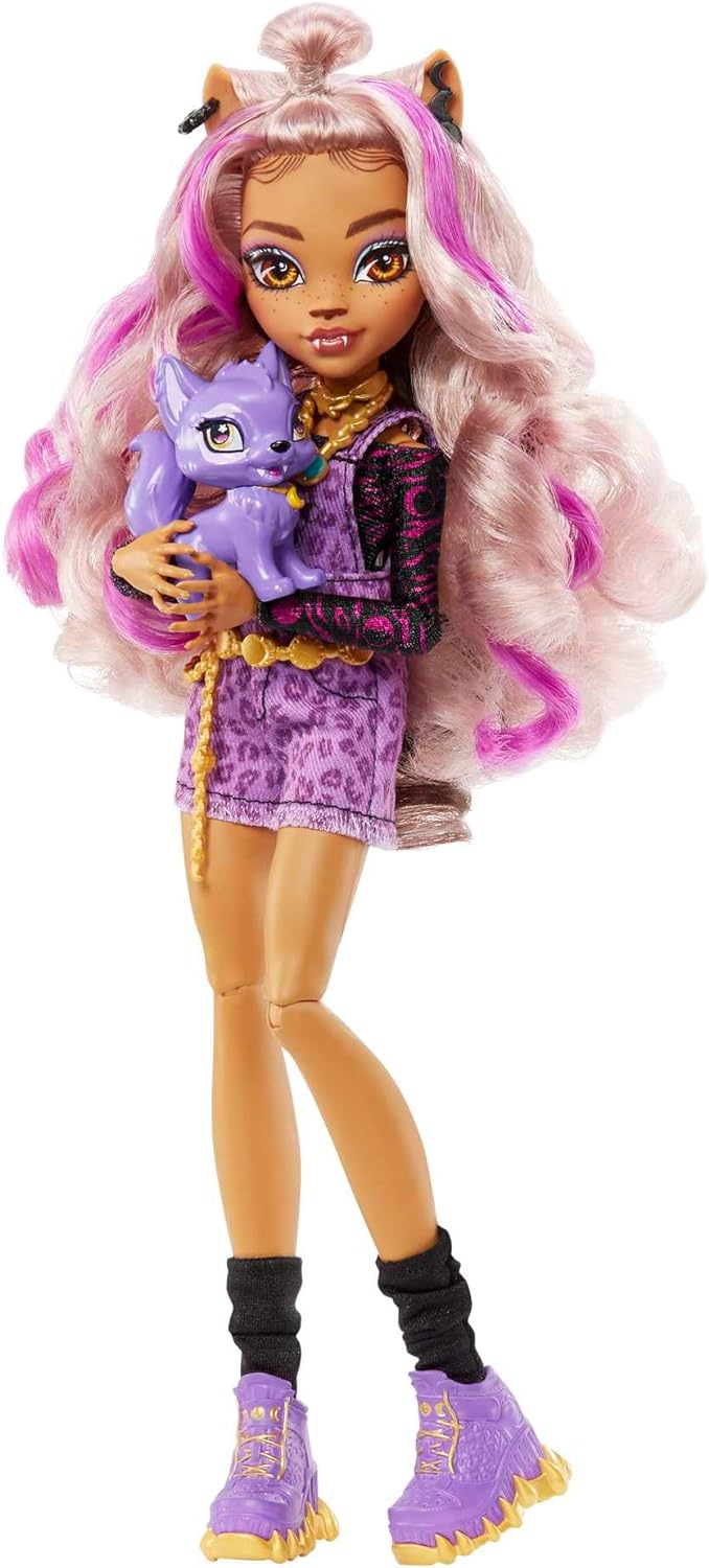 Monster High Clawdeen Wolf Fashion Doll with Purple Streaked Hair, Signature Look, Accessories & Pet Dog Medium