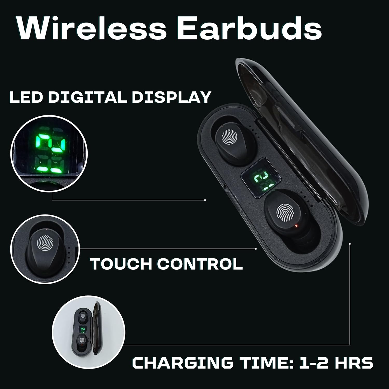 Wireless Earbuds 2023 Bluetooth 5.1 2000mAh Box Charging Noise Cancelling Wireless Earbuds Lightweight Comfort IPx6 Waterproof LED Display 30mAh Single Headset 200 Hours Standby time