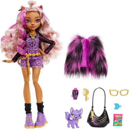 Monster High Clawdeen Wolf Fashion Doll with Purple Streaked Hair, Signature Look, Accessories & Pet Dog Medium