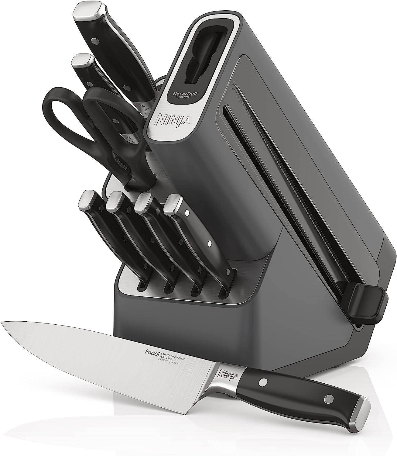 Ninja K32014 Foodi NeverDull Premium Knife System, 14 Piece Knife Block Set with Built-in Sharpener, German Stainless Steel Knives, Black