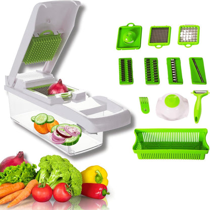 13-in-1 Food Chopper, Professional Veggie Slicer cutter, vegetables chopper, and Garlic Chopper with 8 Interchangeable Blades and Container vegetable chopper Kitchen Essential for Effortless Meal prep
