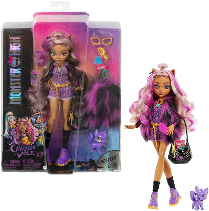 Monster High Clawdeen Wolf Fashion Doll with Purple Streaked Hair, Signature Look, Accessories & Pet Dog Medium