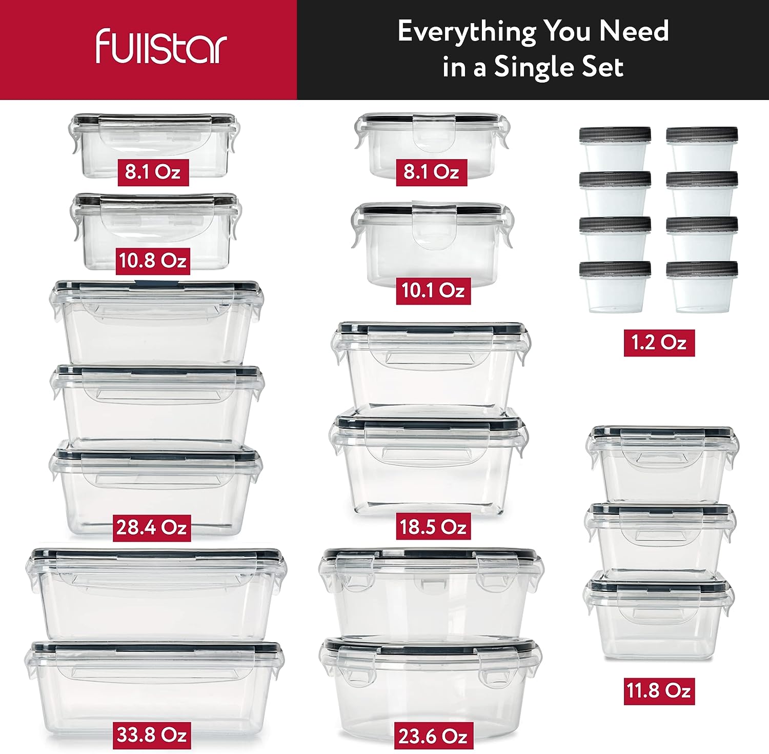 fullstar 50-piece Food storage Containers Set with Lids, Plastic Leak-Proof BPA-Free Containers for Kitchen Organization, Meal Prep, Lunch Containers (Includes Labels & Pen)