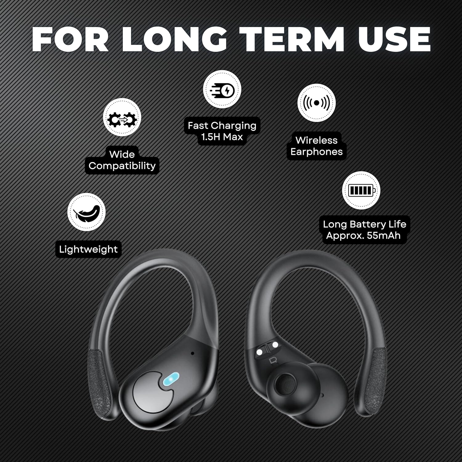 Wireless Headphones| High-Capacity 55mAh Battery| Immersive Sound| Sports Earbuds Bluetooth Wireless| Lightweight Comfort Earbuds| LED Display Earphones with Ear Hooks for Workout, Running & Gym.